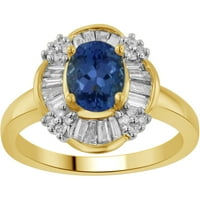 Carat T.W. Tanzanit és gyémánt 14K sárga arany gyűrű