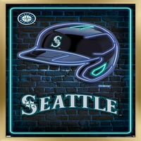 Seattle Mariners - Neon sisak fali poszter, 22.375 34 keretes