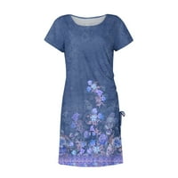 Royallove nyári ruha szűk csípő ruha nőknek Kerek nyakú csipke-up nyomtatás rövid ujjú ruha