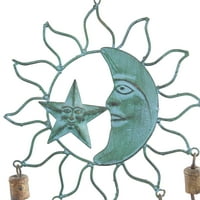 DecMode 13 kékeszöld fém nap és Hold Windchime harangokkal