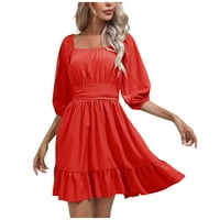 Divatos női fodros négyzet alakú nyak ruha szíj ruha Piros M