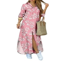 Paille Női zseb szabálytalan Hem Maxi ruhák Kaftan fél hosszú ruha virágos nyomtatás Holiday Pink 2XL